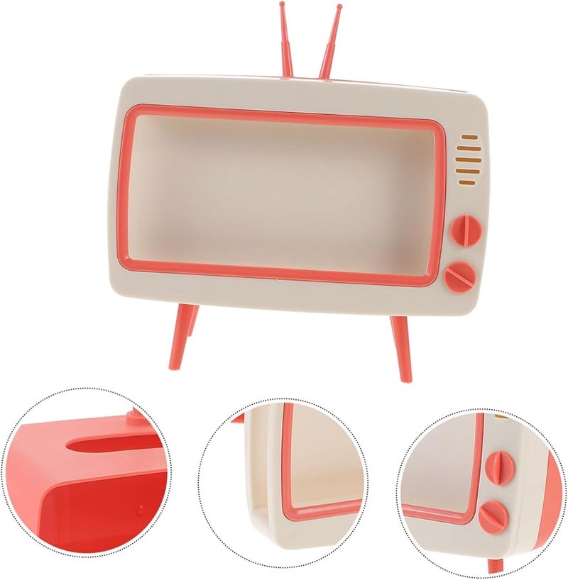 حامل علبة المناديل على شكل تلفزيون وردي، منظف مناديل المكتب لغرفة المعيشة والمكتب المنزلي - Image 3